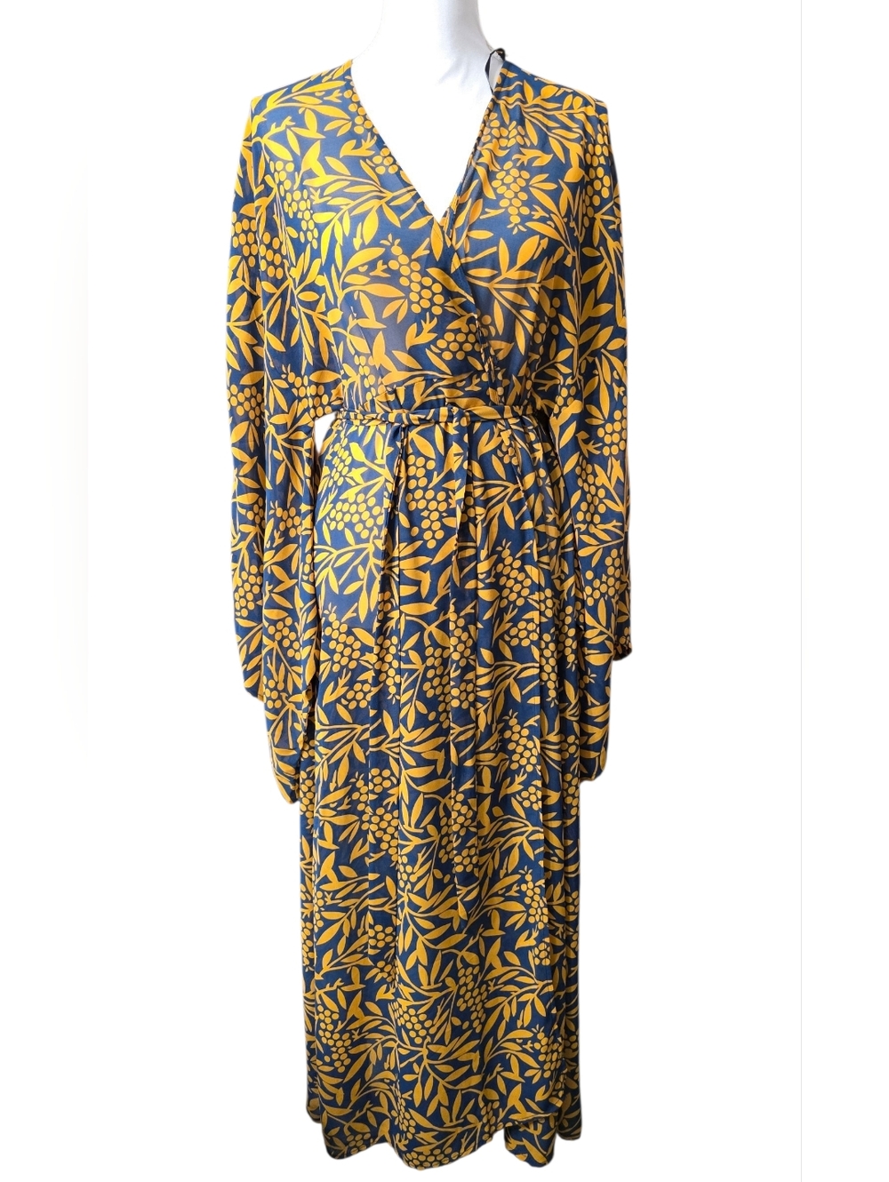Forever 21 Blue and Mustard Floral Wrap Dress/Bikini Top,